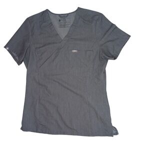 FIGS Catarina One-Pocket Scrub Top Gray Womens M V-Neck Short Sleeve